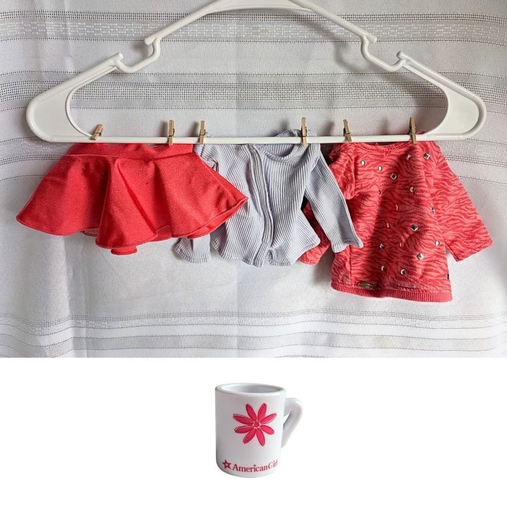 4-Piece American Girl Doll Outfit Set - Coral & Gray Cozy w/Mug 18" Doll